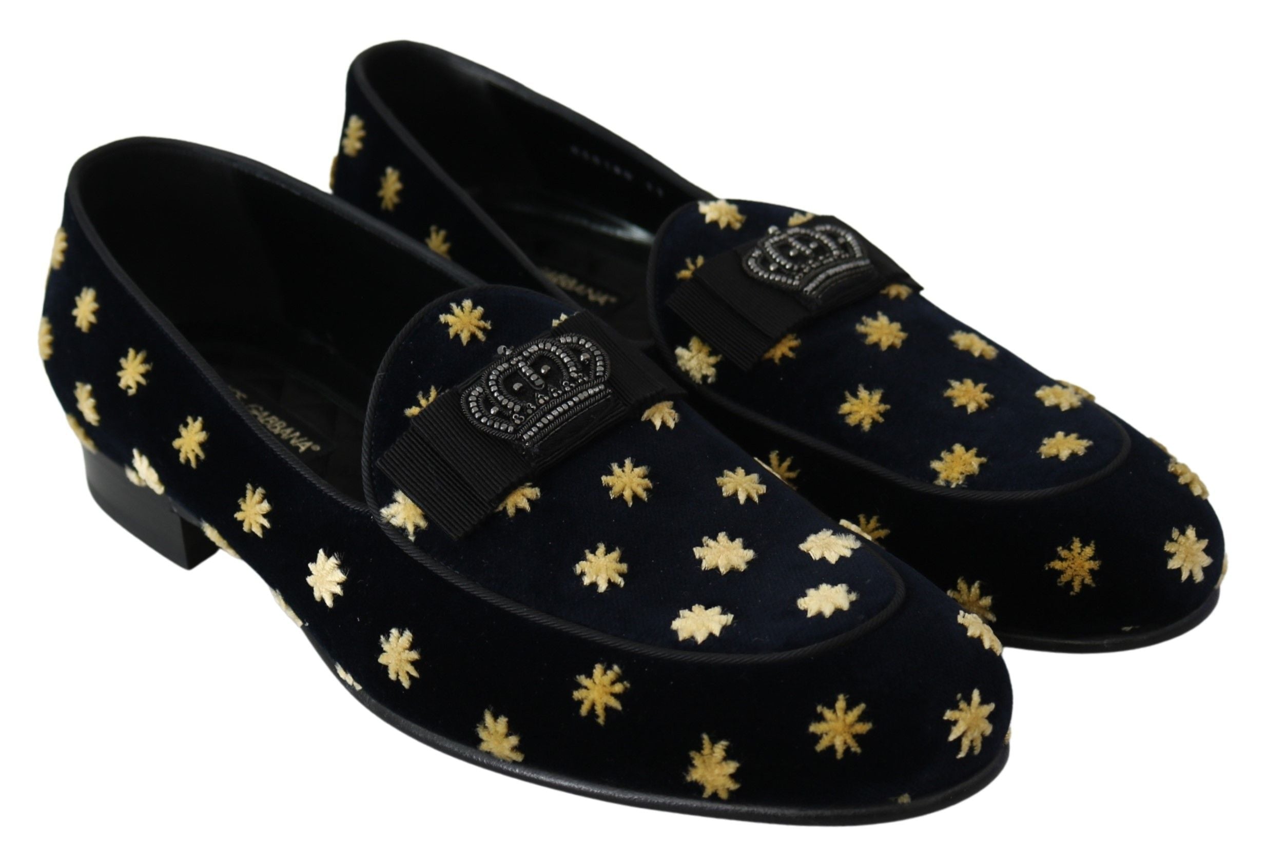 Blue velvet crown slippers loafers by Dolce & Gabbana, featuring a plush velvet finish and ornate crown detail for luxury style.