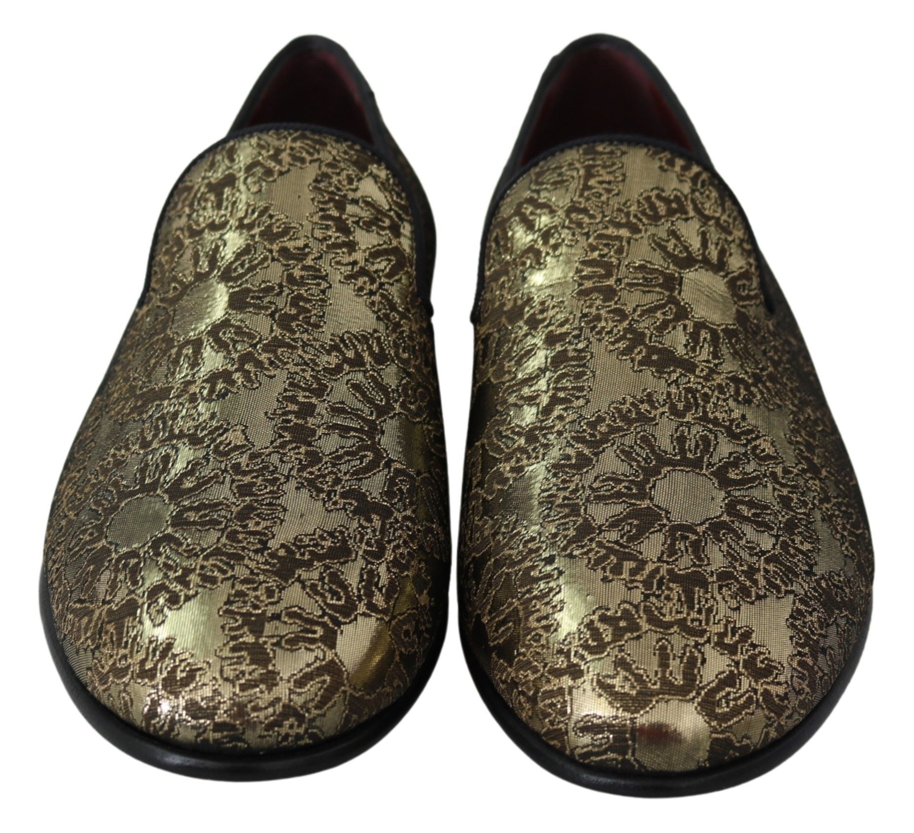 Gold Jacquard flats men's loafers by Dolce & Gabbana with intricate woven design and sleek slip-on style.