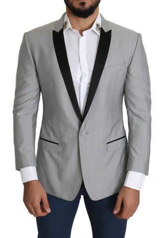Light gray single-breasted SARTORIA blazer by Dolce & Gabbana, tailored fit with notch lapel and structured design.