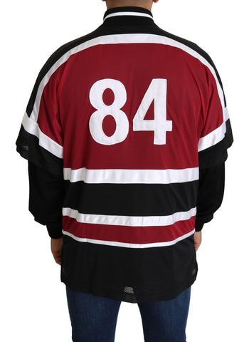 Red and black Dolce & Gabbana AMORE sport full zipper sweater with logo, cozy knit, and sporty style.