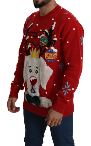 Red Christmas dog pullover sweater by Dolce & Gabbana, made of cashmere, featuring festive holiday design for small dogs.