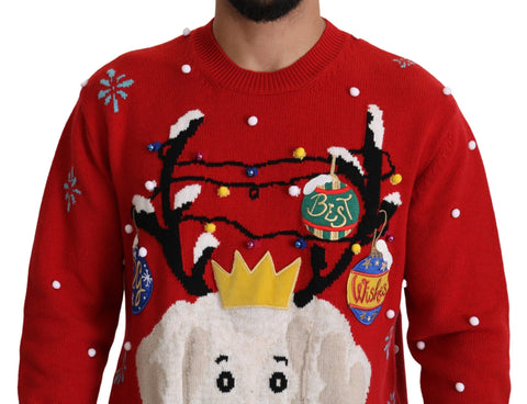 Red Christmas dog pullover cashmere sweater by Dolce & Gabbana, featuring festive holiday design for small dogs.