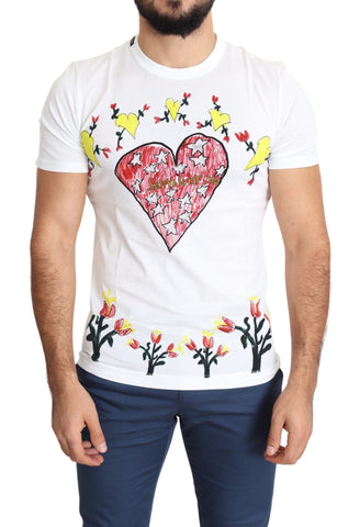 White cotton men's T-shirt featuring Saint Valentine print by Dolce & Gabbana, with a casual fit and graphic design on the front.