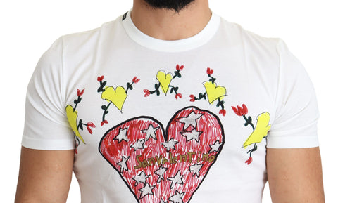 White Dolce & Gabbana Saint Valentine print cotton men's T-shirt with graphic design and short sleeves.