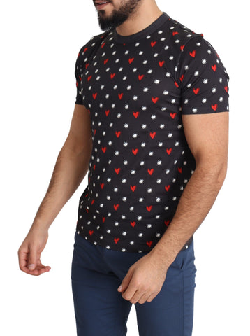Dark gray cotton men's T-shirt with heart print from Dolce & Gabbana, featuring a casual fit and stylish design.