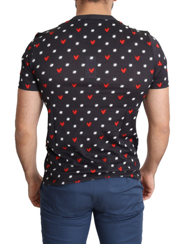 Dark gray cotton men's T-shirt with heart print design by Dolce & Gabbana, featuring a casual fit and stylish pattern.