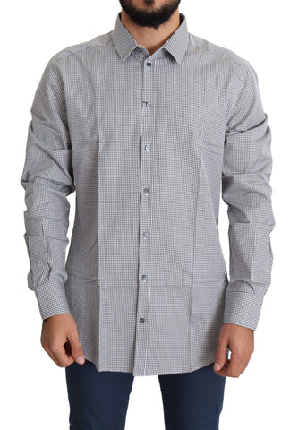 Black and white checkered gold cotton shirt by Dolce & Gabbana, featuring a stylish and trendy dress shirt design.