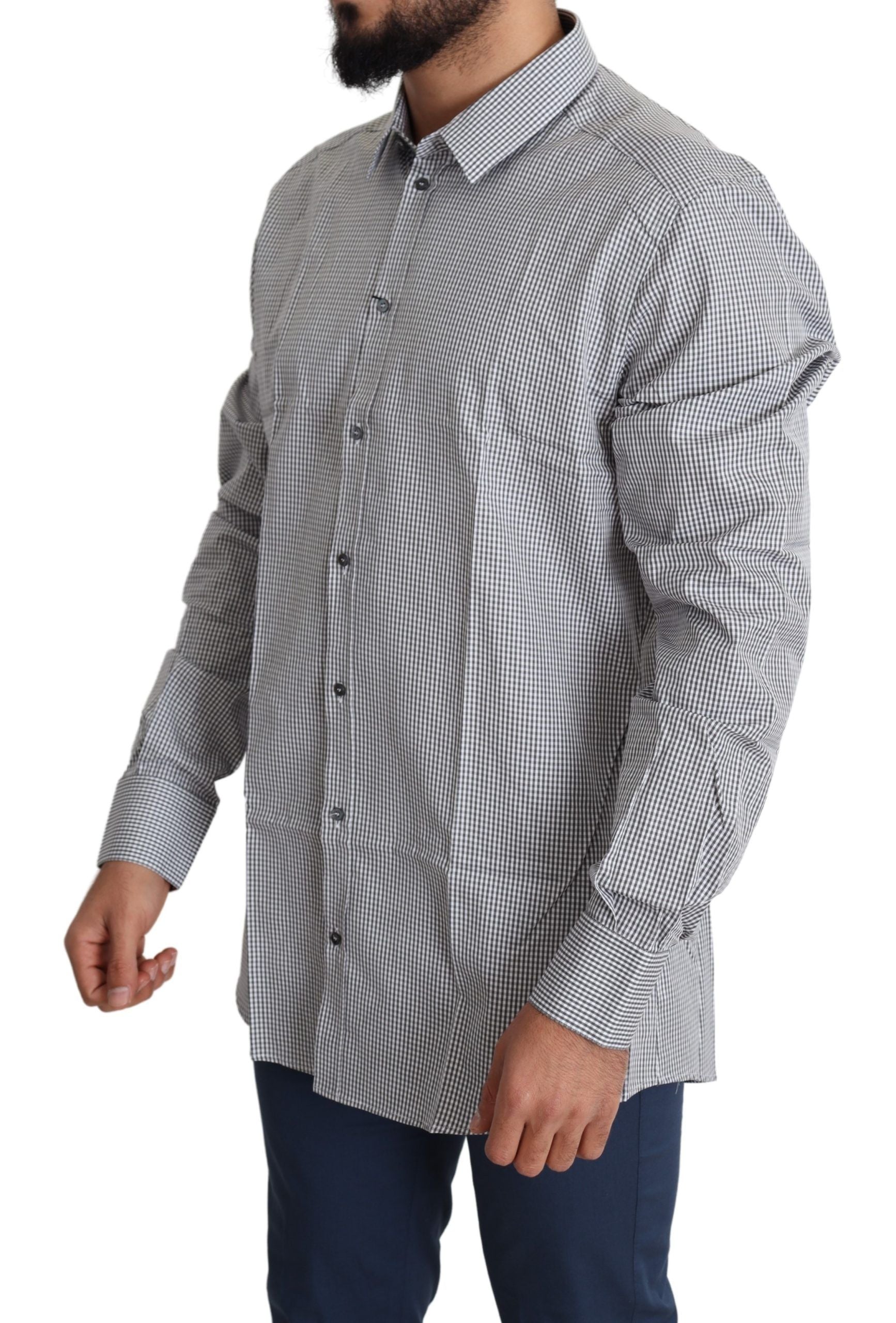Black and white checkered gold dress cotton shirt by Dolce & Gabbana, featuring a stylish checkered pattern and classic collar.