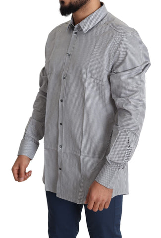 Black and white checkered gold dress cotton shirt by Dolce & Gabbana, featuring a stylish checkered pattern and classic collar.