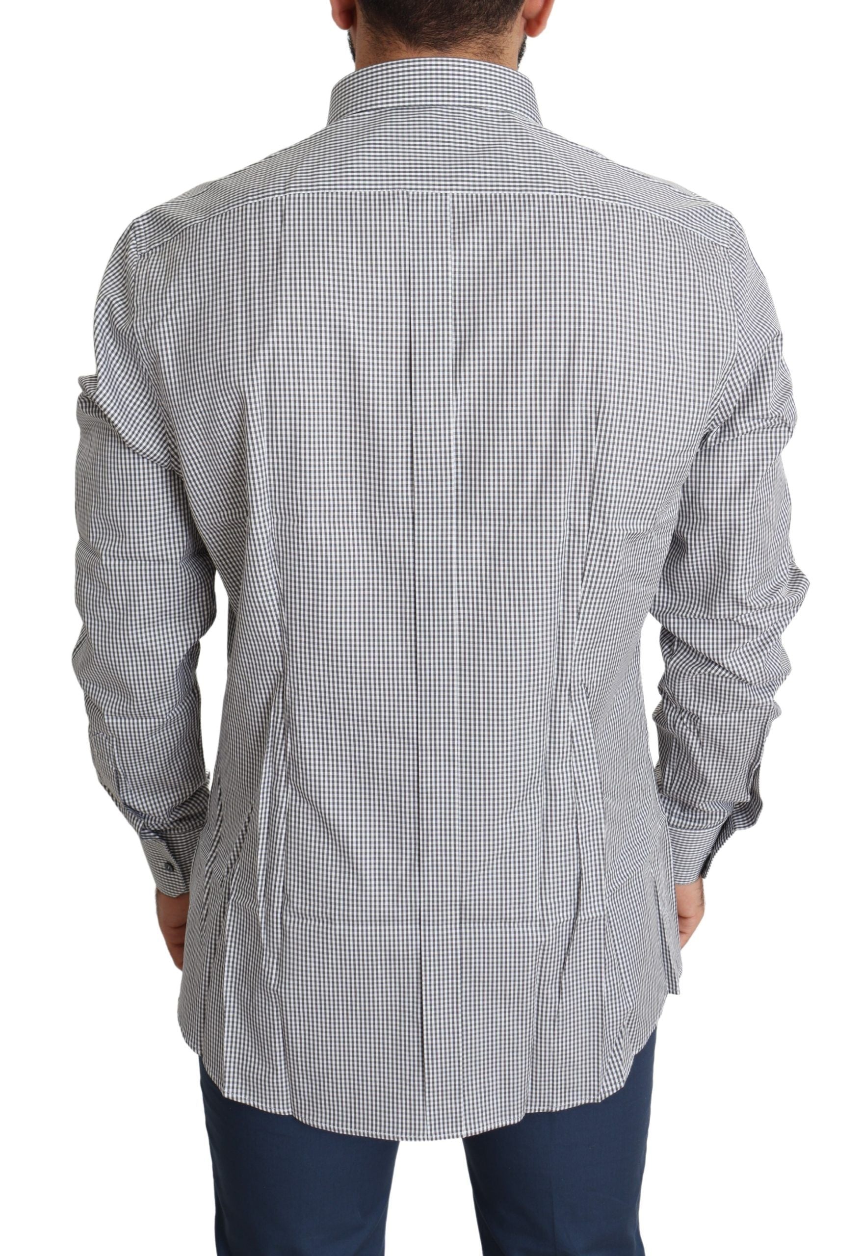 Black and white checkered gold dress cotton shirt by Dolce & Gabbana, featuring a stylish checkered pattern and elegant design.