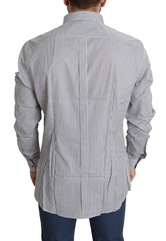 Black and white checkered gold dress cotton shirt by Dolce & Gabbana, featuring a stylish checkered pattern and elegant design.