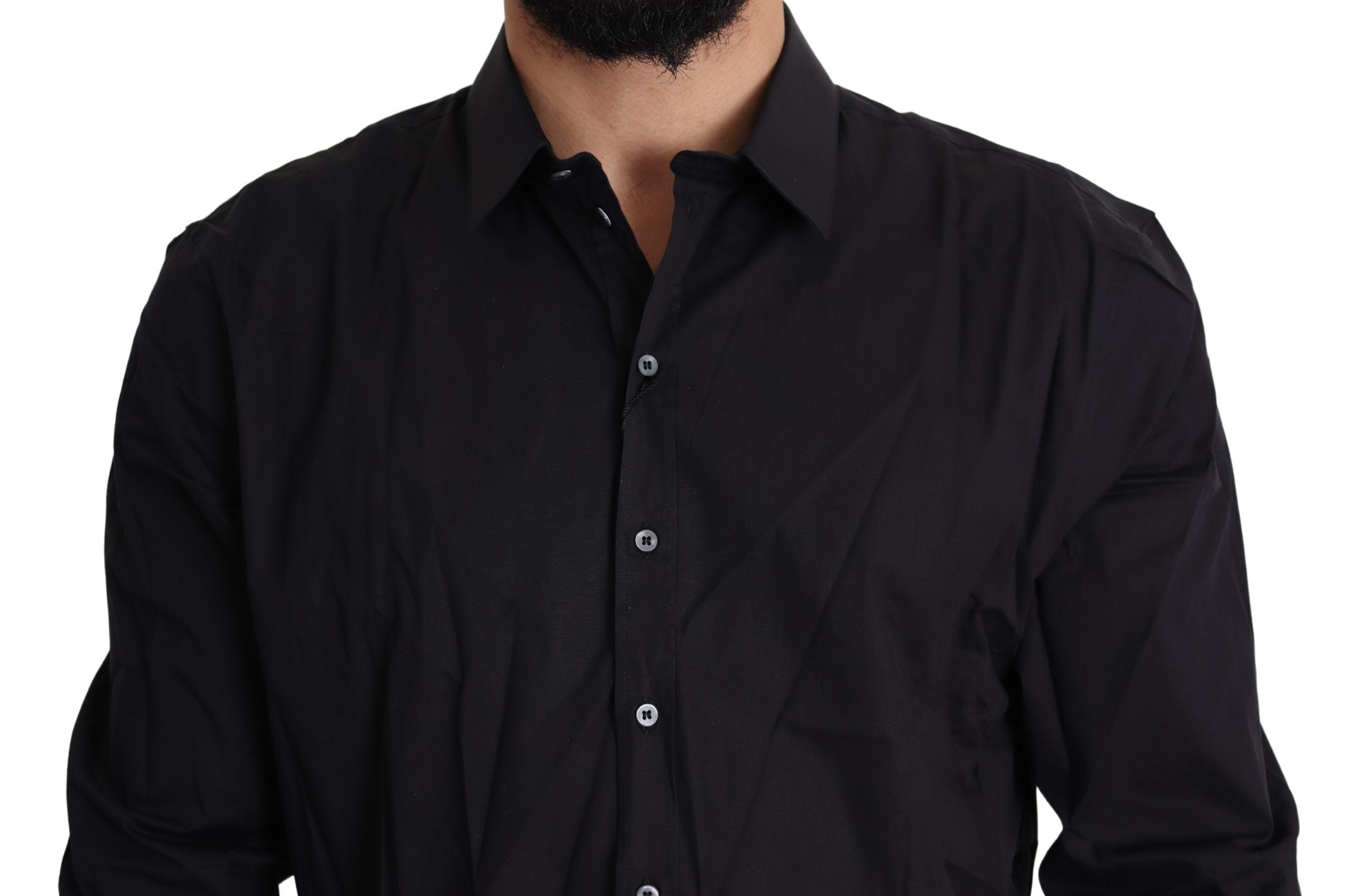 Black cotton stretch dress from Dolce & Gabbana Sicilia Shirt collection, featuring a fitted silhouette and elegant design.