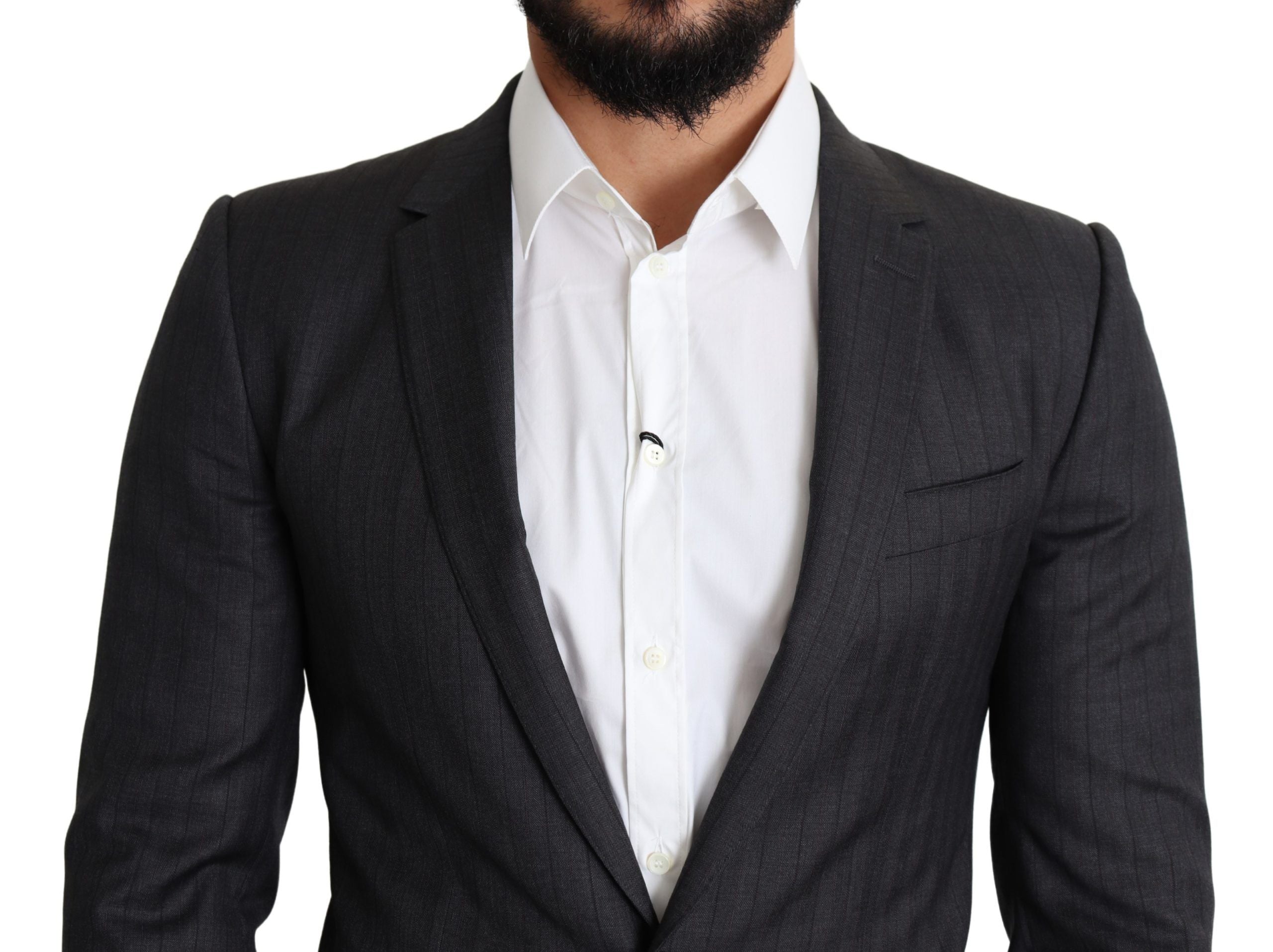 Black wool single-breasted coat by Dolce & Gabbana, featuring a classic blazer style with tailored fit and button closure.