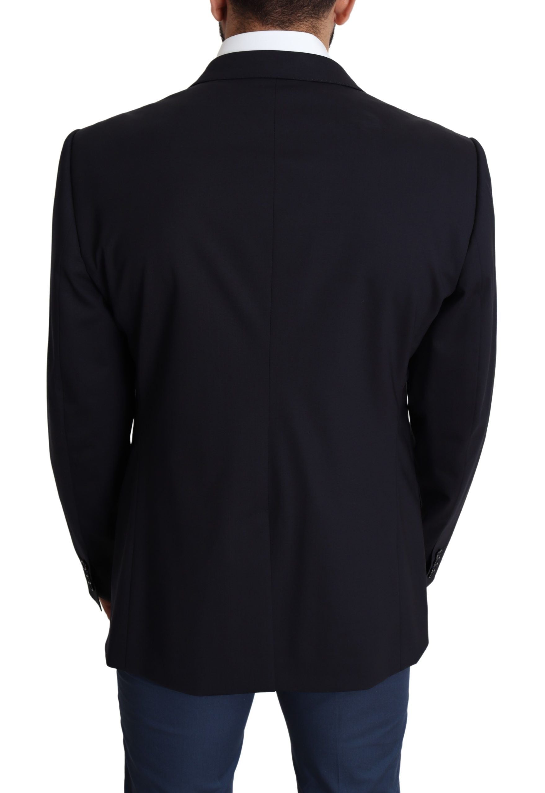 Black wool stretch men's coat blazer by Dolce & Gabbana, tailored fit with lapel collar and sleek design.