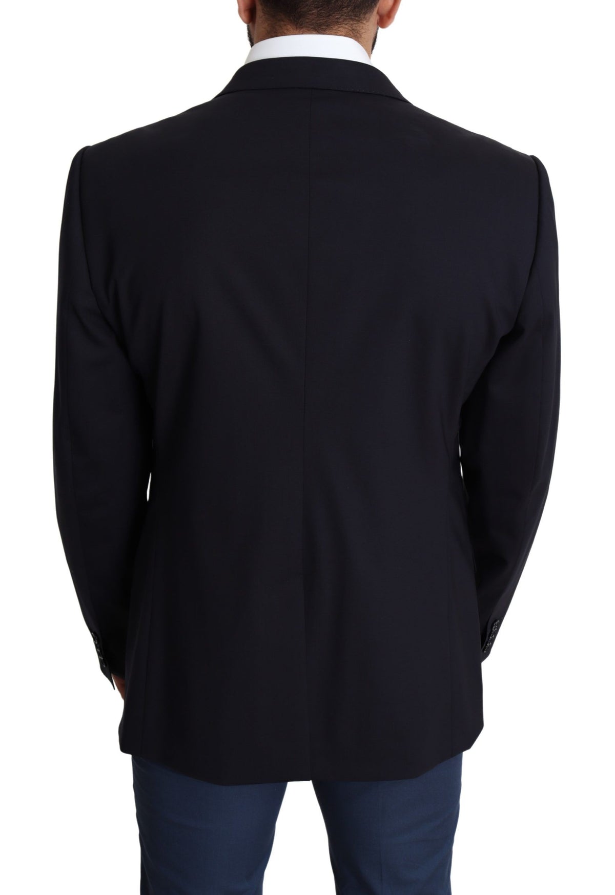 Dark Blue Wool Stretch Men Coat MARTINI Blazer - Jag Couture London