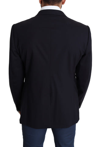 Dark Blue Wool Stretch Men Coat MARTINI Blazer - Jag Couture London