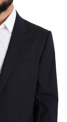 Black wool stretch men's blazer by Dolce & Gabbana, tailored fit, featuring classic lapels and sleek design.