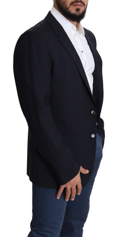 Black wool stretch men's coat by Dolce & Gabbana, featuring a tailored blazer style with sleek design and classic collar.