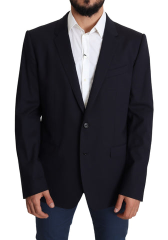 Black wool stretch men's blazer coat by Dolce & Gabbana, featuring a tailored fit and classic design.