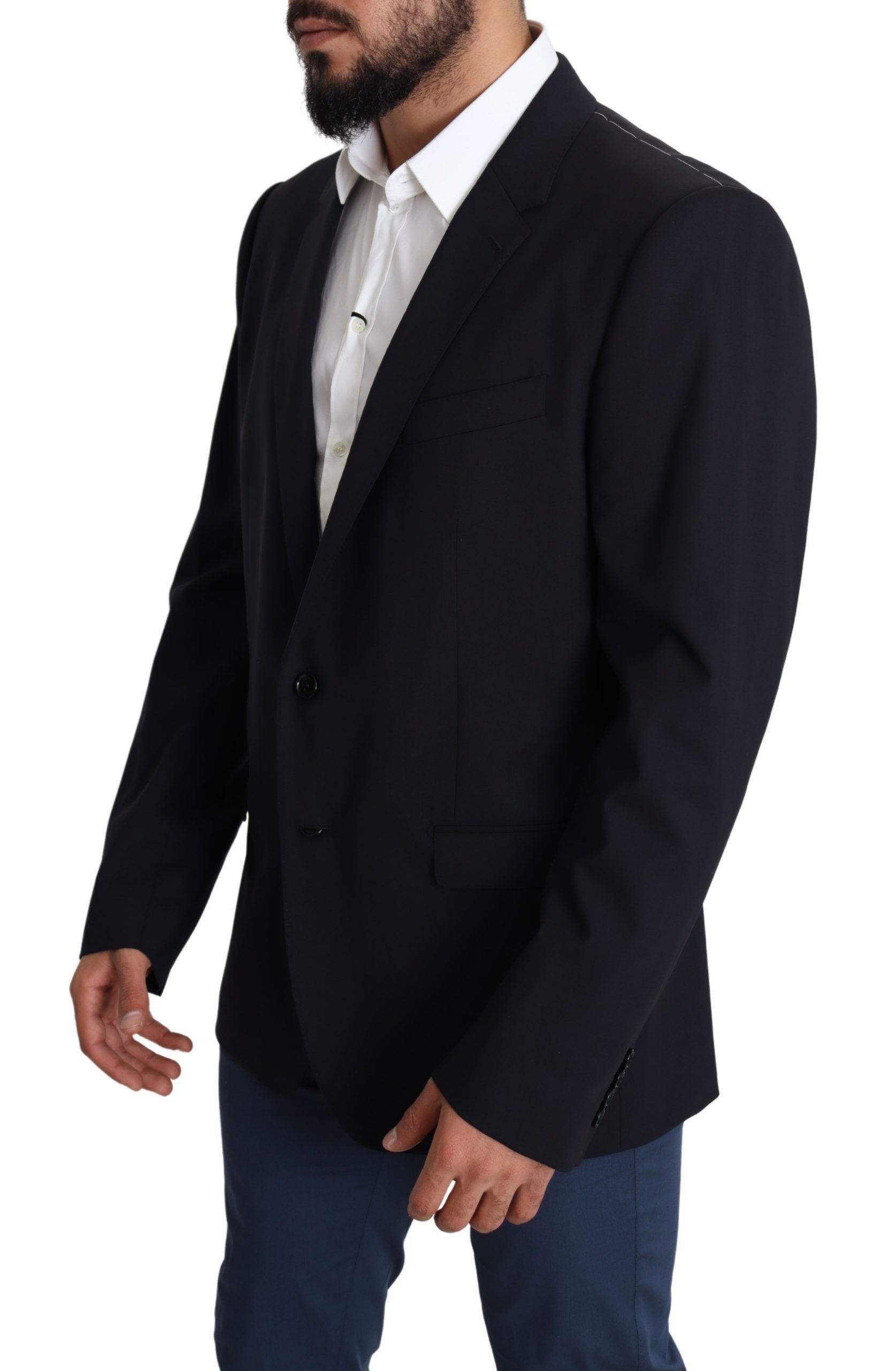 Dark Blue Wool Stretch Men Coat MARTINI Blazer