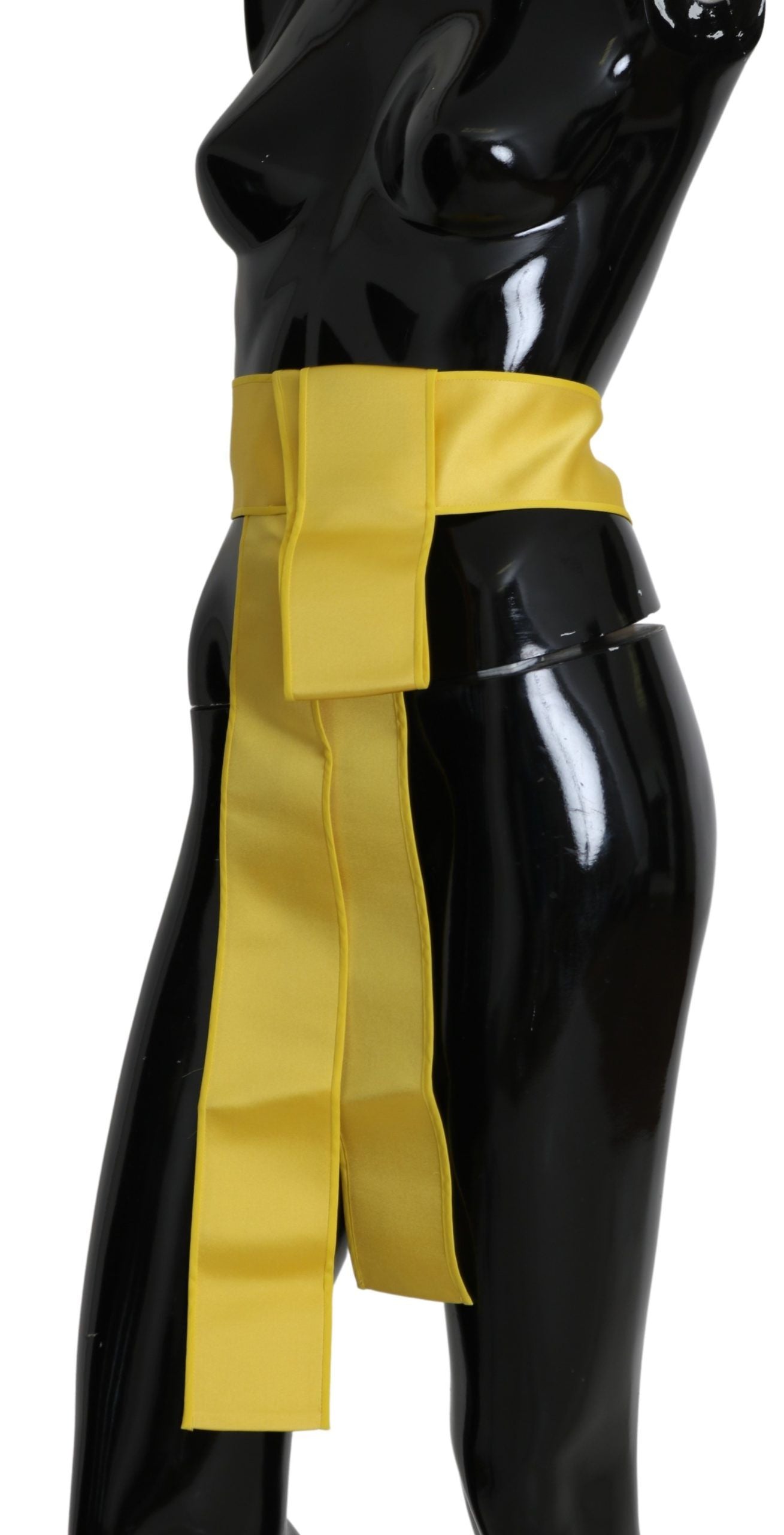 Yellow silk belt with wide snap button closure by Dolce & Gabbana, featuring a smooth fabric and stylish design.