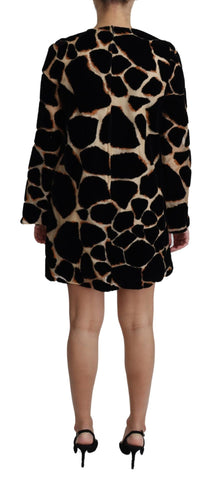 Black Giraffe Print Shift Mini Dress by Dolce & Gabbana, featuring a stylish mini length and animal print design.