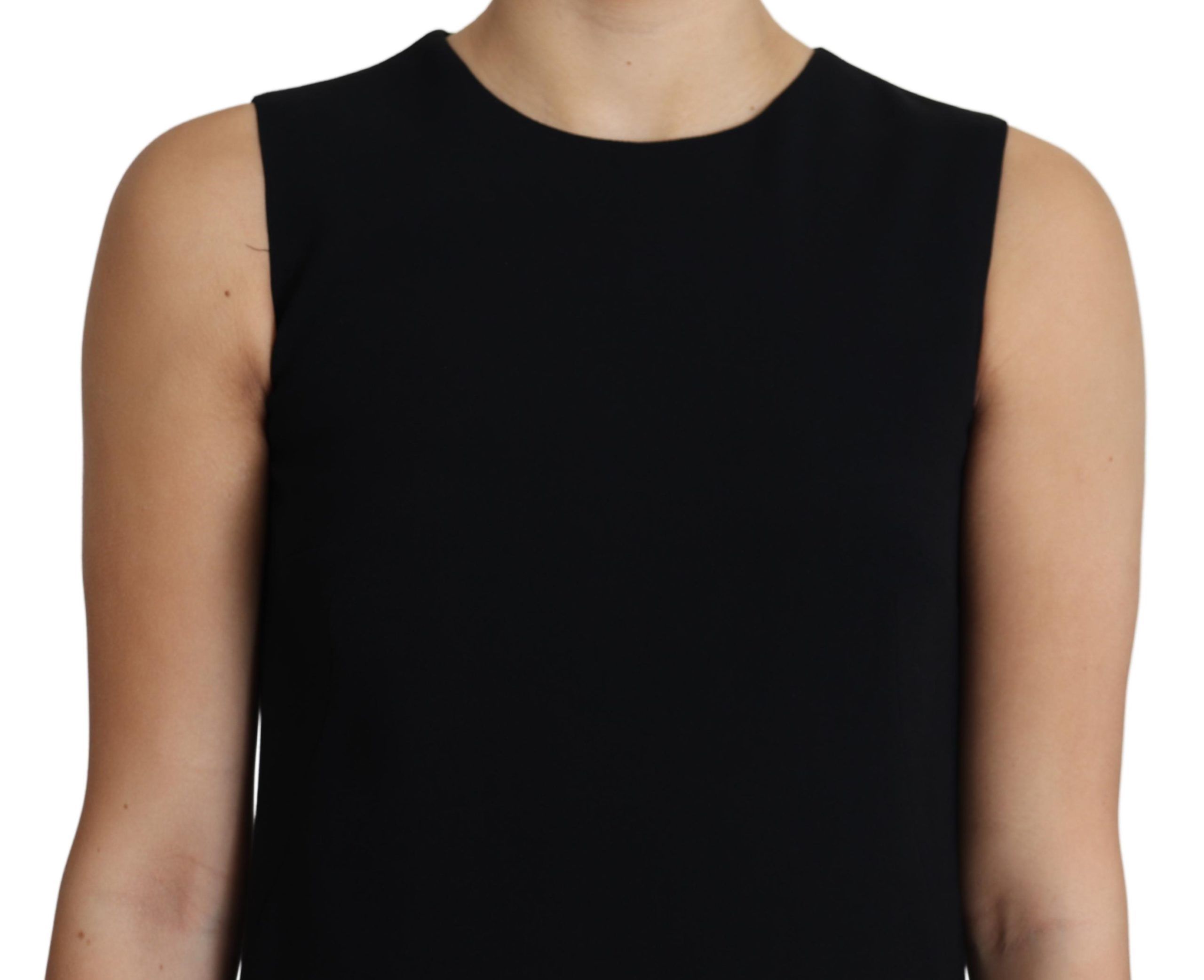 Black viscose stretch A-line shift mini dress by Dolce & Gabbana, showcasing a sleek, fitted silhouette with minimal details.