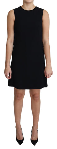 Black viscose stretch A-line shift mini dress by Dolce & Gabbana, featuring a sleek, fitted silhouette and minimalist design.