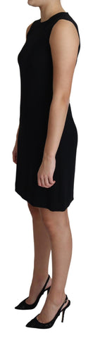 Black viscose stretch A-line shift mini dress by Dolce & Gabbana, shown on a model, featuring a sleek, fitted silhouette.