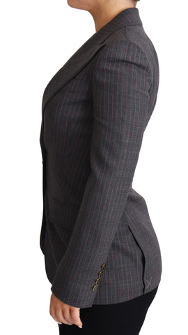 Gray single-breasted fitted wool blazer by Dolce & Gabbana, tailored with classic lapels and structured fit.