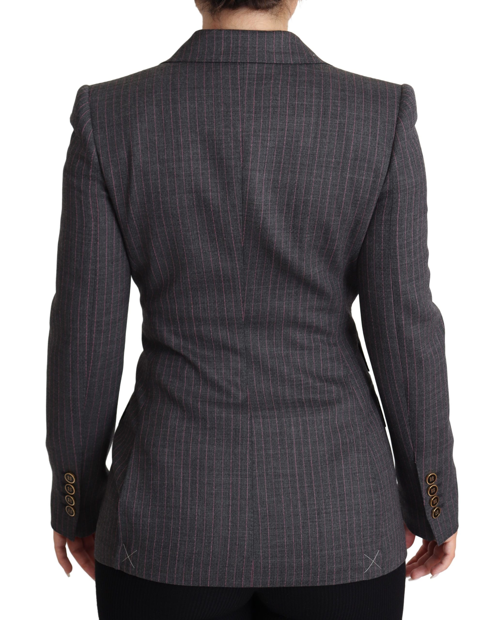 Gray Dolce & Gabbana single-breasted fitted wool blazer jacket, tailored with a classic lapel and sleek design.