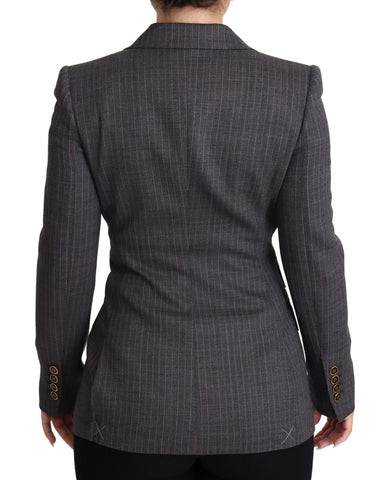 Gray Dolce & Gabbana single-breasted fitted wool blazer jacket, tailored with a classic lapel and sleek design.