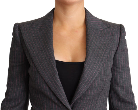 Gray single-breasted fitted blazer wool jacket by Dolce & Gabbana, tailored with a sleek design and classic lapel collar.