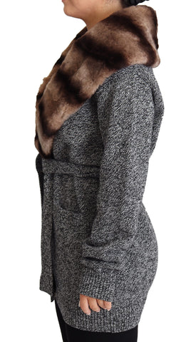Gray cashmere cardigan fur coat by Dolce & Gabbana, featuring a luxurious jacket with cozy fur accents and elegant design.