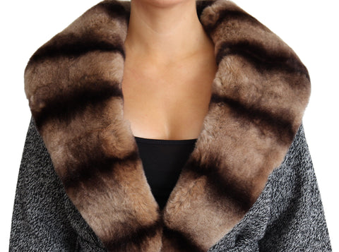 Dolce & Gabbana gray fur coat with cashmere cardigan style, showcasing a luxurious, textured winter jacket.