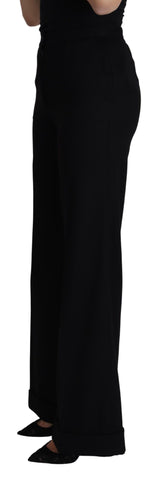 Black cashmere wide-leg women's trouser pants by Dolce & Gabbana, shown in a relaxed fit with smooth fabric and tailored style.