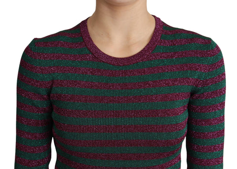 Dolce & Gabbana multicolor striped crew neck pullover sweater with vibrant horizontal stripe pattern and ribbed cuffs.