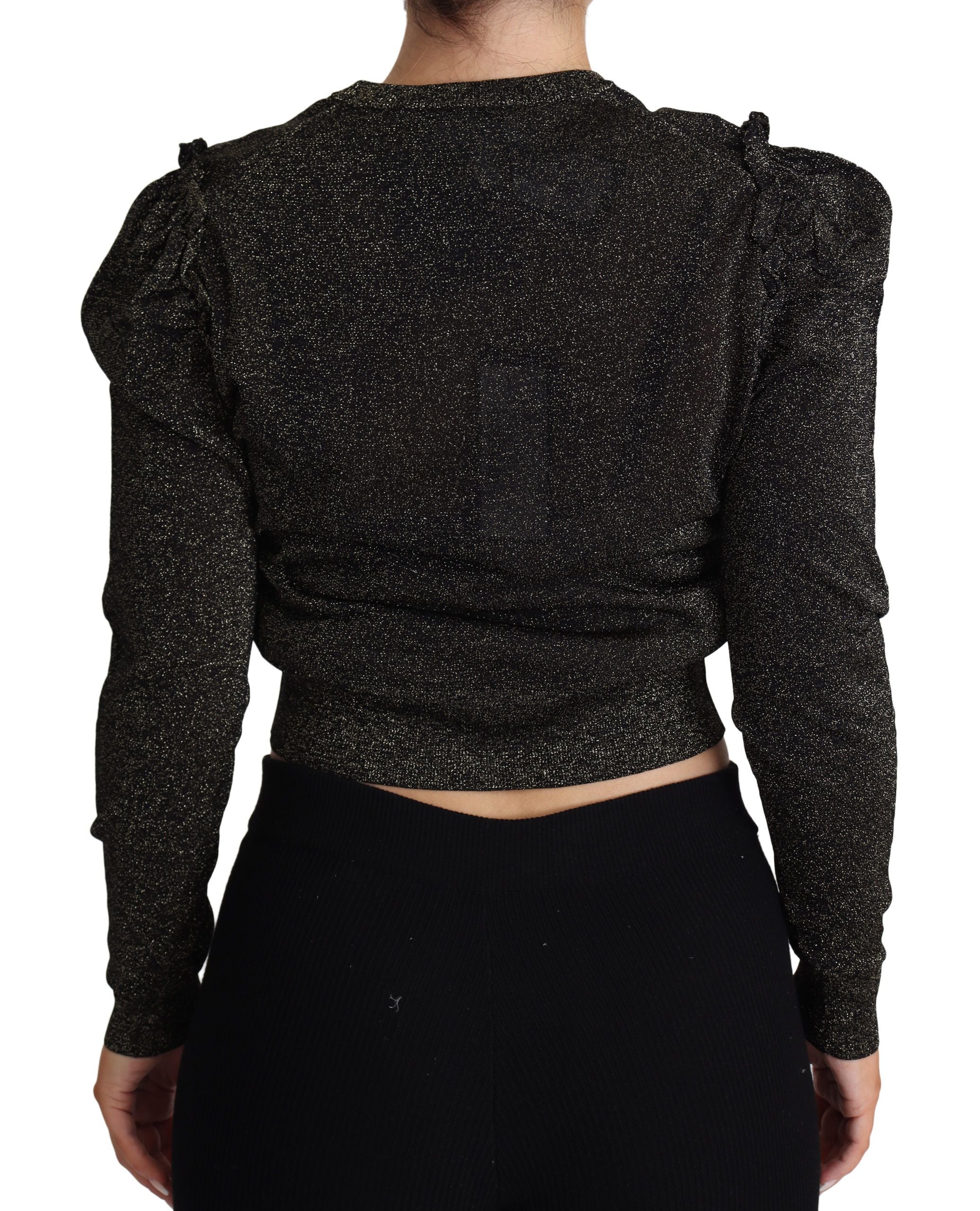 Black gold cropped women's pullover sweater by Dolce & Gabbana featuring a stylish design and comfortable fit.