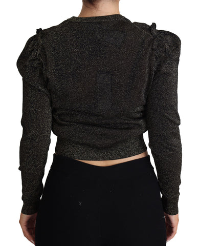 Black gold cropped women's pullover sweater by Dolce & Gabbana featuring a stylish design and comfortable fit.