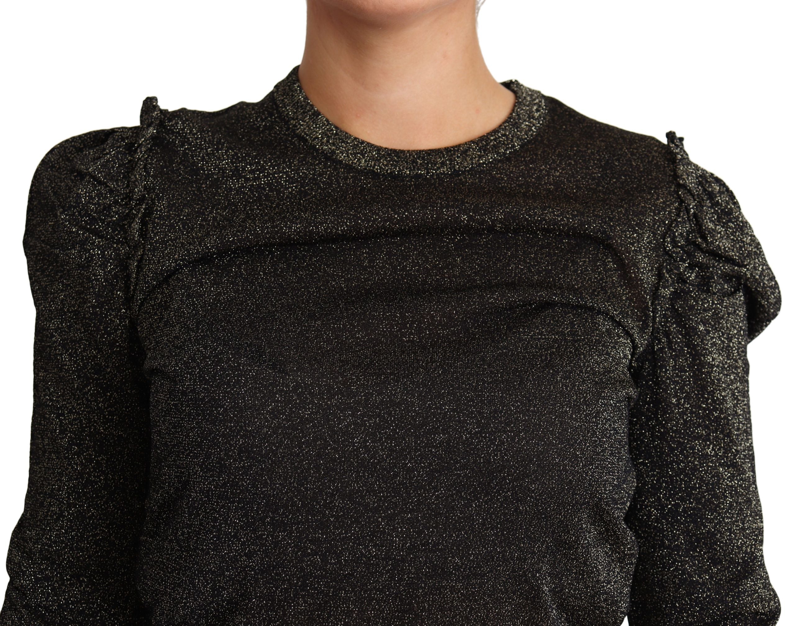Black gold cropped women’s pullover sweater by Dolce & Gabbana, featuring a stylish cropped fit with gold accents.