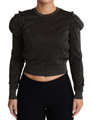 Black gold cropped women's pullover sweater by Dolce & Gabbana, featuring a stylish cropped fit with gold accents.