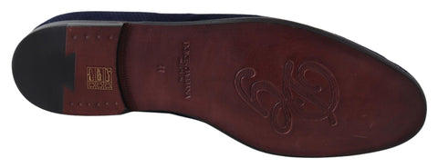 Blue suede Caiman loafers slippers shoes by Dolce & Gabbana, featuring a classic slip-on design with luxurious texture.