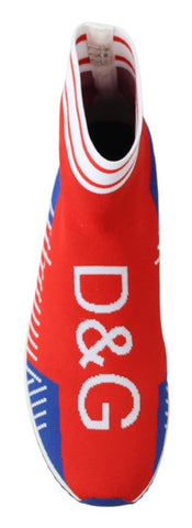 Blue and red Dolce & Gabbana Sorrento Logo sneakers with matching socks, stylish footwear with branded logo accents.