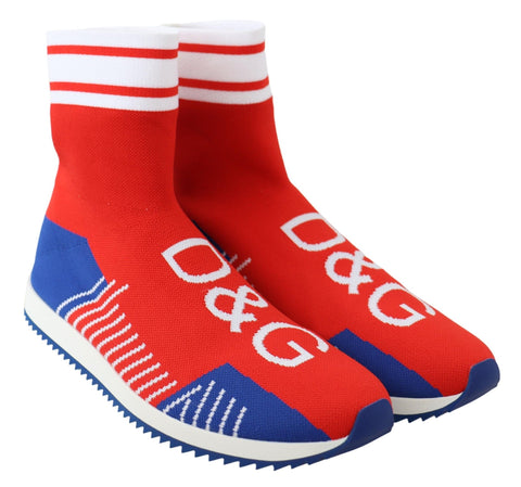 Blue and red Dolce & Gabbana Sorrento logo sneakers with matching socks, featuring stylish branding and comfortable design.