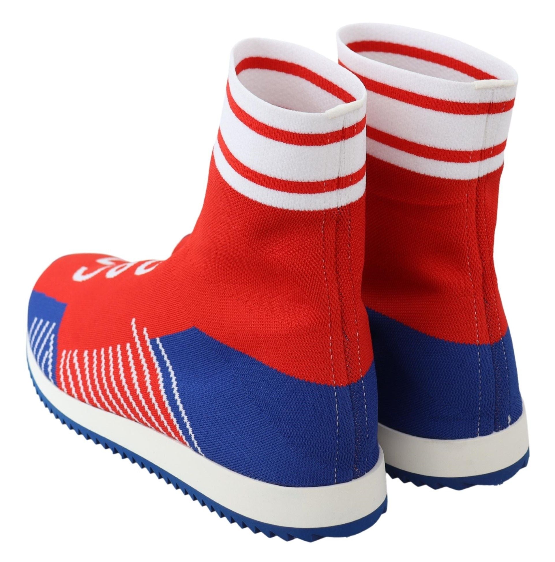 Dolce & Gabbana blue and red Sorrento logo sneakers shoes with matching socks, stylish athletic footwear.