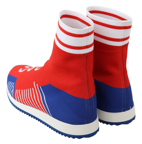 Dolce & Gabbana blue and red Sorrento logo sneakers shoes with matching socks, stylish athletic footwear.