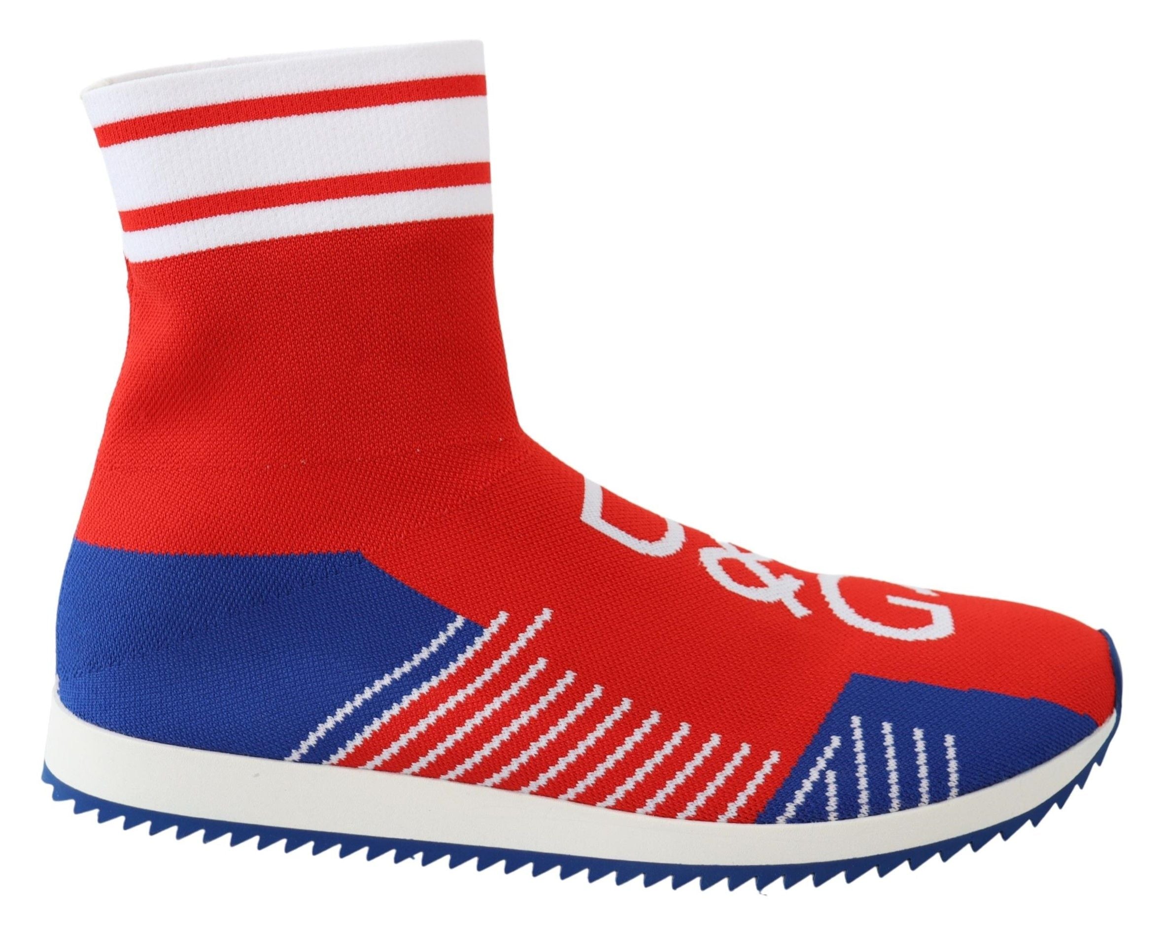 Dolce & Gabbana blue and red Sorrento Logo sneakers with matching socks, showcasing stylish athletic footwear.