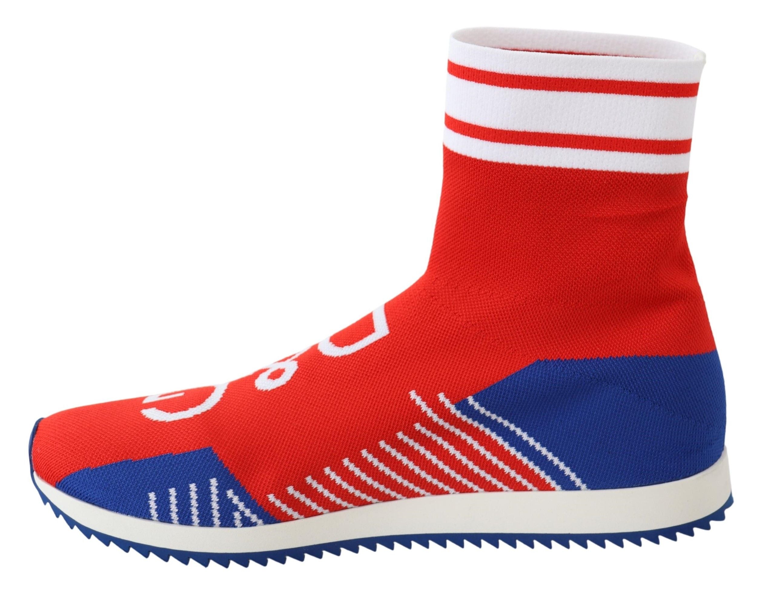 Pair of Dolce & Gabbana Sorrento logo sneakers with blue and red accents, showcasing stylish socks and shoes design.