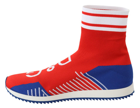 Pair of Dolce & Gabbana Sorrento logo sneakers with blue and red accents, showcasing stylish socks and shoes design.