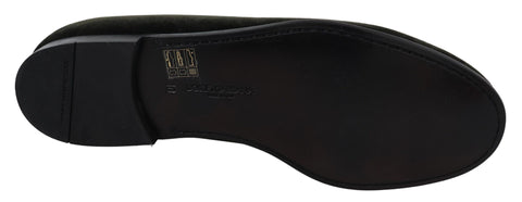Green velvet men's slip-on loafers by Dolce & Gabbana, showcasing sleek design and luxurious fabric.